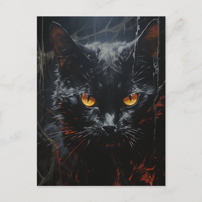 Cartão Postal Gato Negro Spooky (Frente)