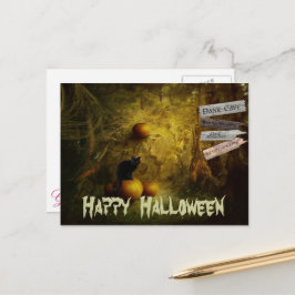 Cartão Postal Gato Negro Spooky, Halloween de Abóbora