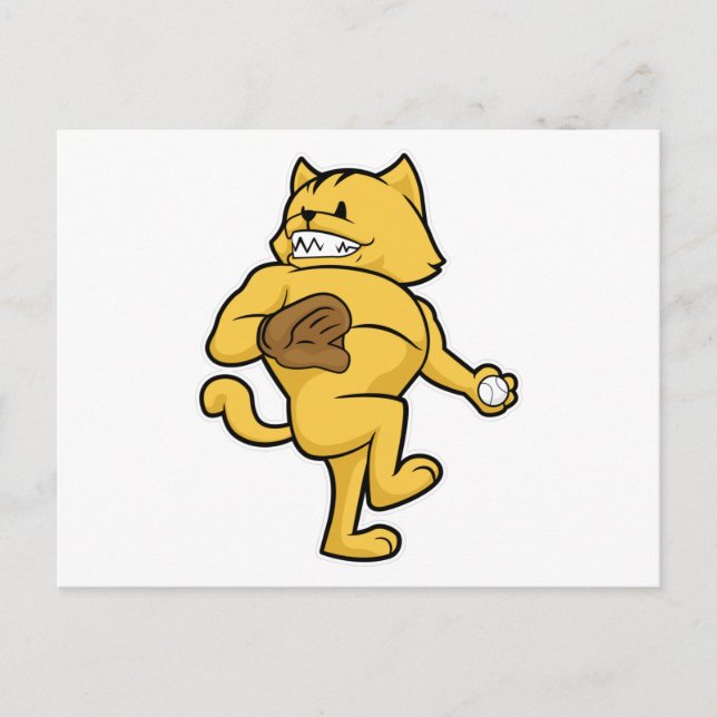 Cartão Postal Gato no beisebol com luva de apanhar (Frente)