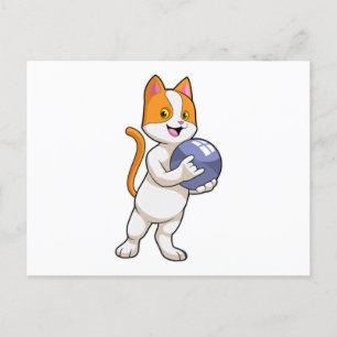 Cartão Postal Gato no boliche com bola de boliche