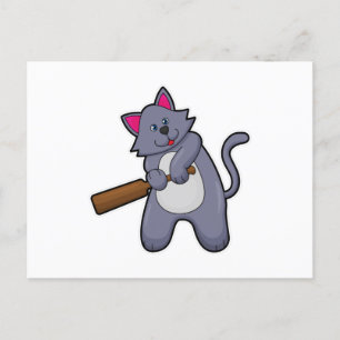 Cartão Postal Gato no críquete com taco de críquete