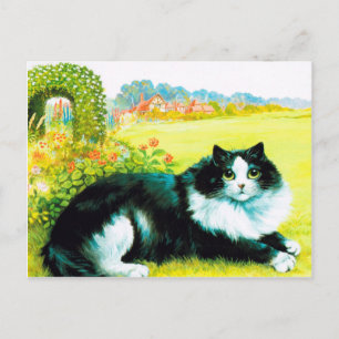 Cartão Postal Gato no Jardim Flor, Louis Wain