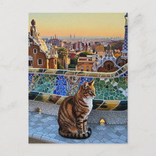 Cartão Postal Gato no Parque da Espanha de Barcelona Güell Viage