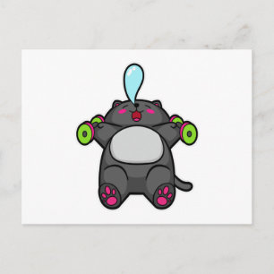 Cartão Postal Gato no peito treinando com halteres