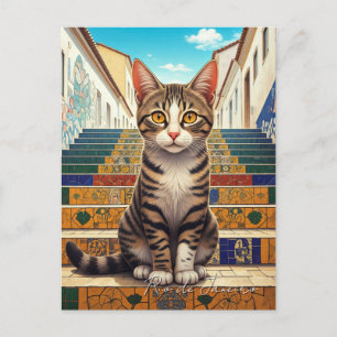 Cartão Postal Gato no Rio de Janeiro Lapa Escadaria Selaron Etap