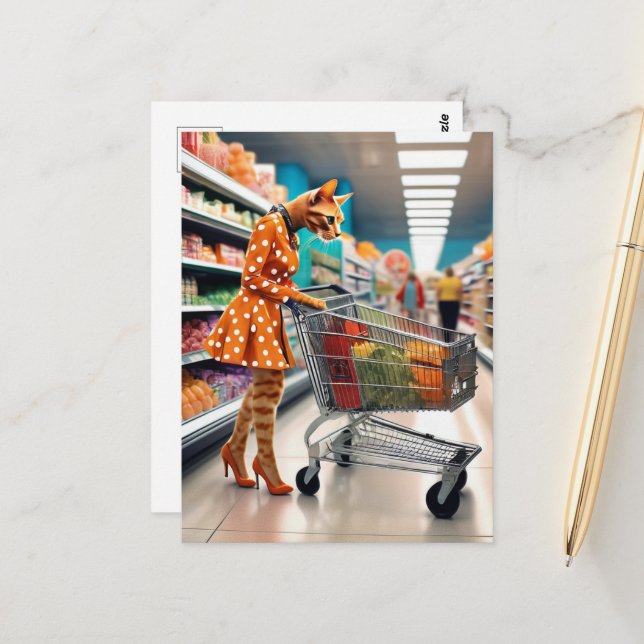 Cartão Postal Gato no Supermercado (Frente/Verso In Situ)