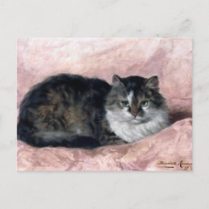 Cartão Postal Gato no Travesseiro rosa por Henriëtte Ronner-Knip