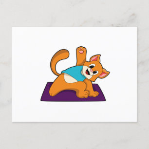Cartão Postal Gato no Yoga com tapete de Yoga