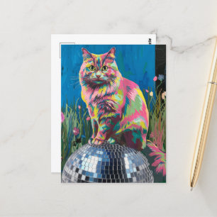 Cartão Postal gato numa bola de disco