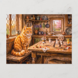 Cartão Postal Gato Observando Ratos Dançarem na Cozinha