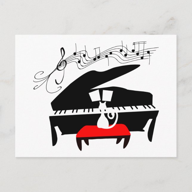 Cartão Postal Gato & piano (Frente)