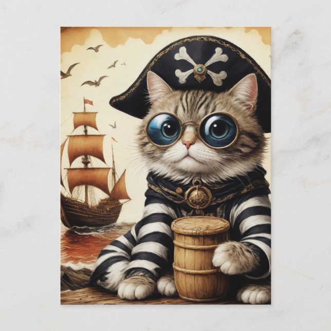 Cartão Postal Gato Pirata Adorável (Frente)