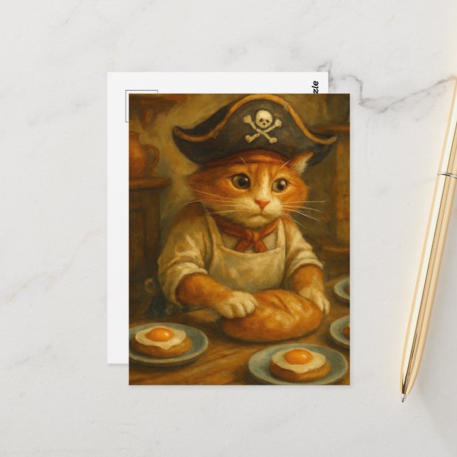 Cartão Postal Gato Pirata Fofo Padeiro (Frente/Verso In Situ)