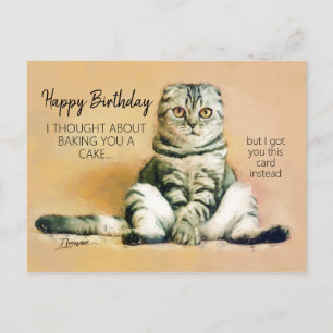 Cartão Postal Gato Preguiçoso Engraçado Feliz Aniversário