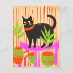 Cartão Postal Gato Preto Adorável