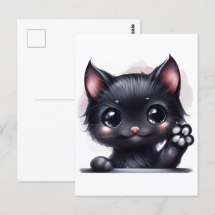 Cartão Postal Gato Preto Adorável Kawaii