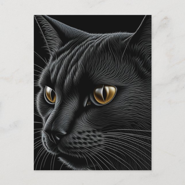 Cartão Postal Gato preto AI com olhos amarelos (Frente)