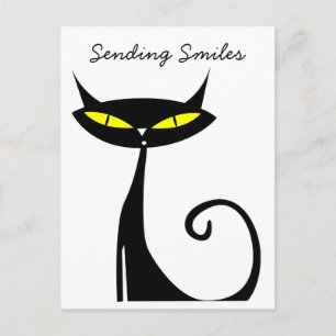 Cartão Postal Gato Preto Atômico Moderno de Meados do Século Env