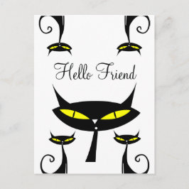 Cartão Postal Gato Preto Atômico Moderno de Meados do Século Olá