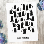 Cartão Postal Gato Preto Cinto Personalizado<br><div class="desc">Gatos pretos lindos. Arte original de Nic Squirrell. Altere o nome para personalizar.</div>