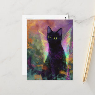 Cartão Postal Gato Preto Com Asas de Fada