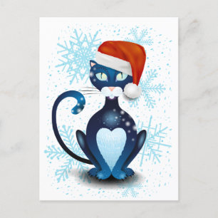 Cartão Postal Gato Preto com Cabra Papai noel