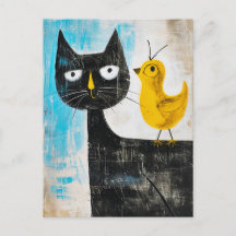 Gato Preto com Pássaro Amarelo na Parte Traseira
