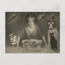 Cartão Postal Gato Preto de Abóbora Sepia Procurando Maçãs