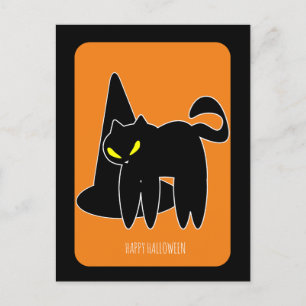 Cartão Postal Gato Preto de Bruxaria do Halloween Vintage