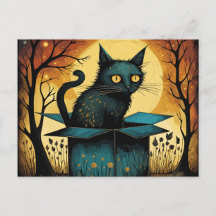 Cartão Postal Gato Preto De Halloween E Lua Completa