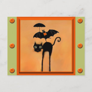 Cartão Postal Gato Preto de Halloween Fofo