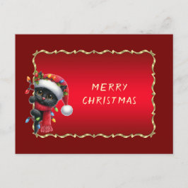Cartão Postal Gato Preto de Natal Feriado
