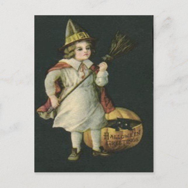 Cartão Postal Gato Preto de Pumpkin da Bruxa Jack O Lanterna (Frente)