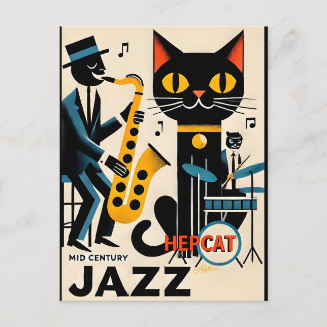 Cartão Postal Gato Preto do Gato Preto da Idade do Jazz do meio  (Frente)