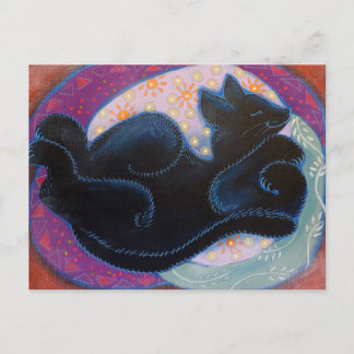 Cartão Postal Gato Preto. Dormindo.