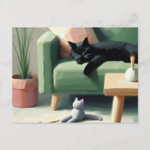 Cartão Postal Gato Preto Dormindo no Sofá Amantes de Gatos 