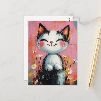 Cartão Postal Gato Preto e Branco Adorável