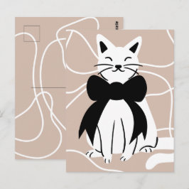 Cartão Postal Gato preto e branco com linha abstrata