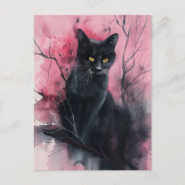 Cartão Postal Gato Preto e Rosa Retrato Abstrato Surrealista