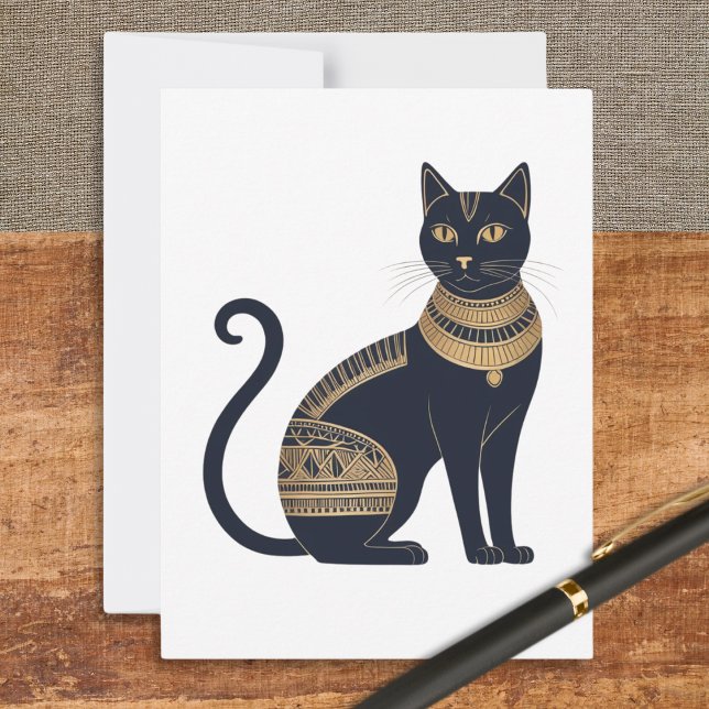 Cartão Postal Gato Preto Egípcio Felino Elegante (A postcard with picture of an elegant, Egyptian-inspired, black cat)