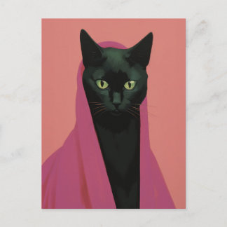 Cartão Postal Gato Preto Elegante de Rosa