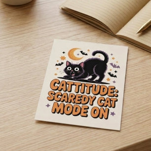 Cartão Postal Gato Preto Engraçado de Halloween no Modo Covarde