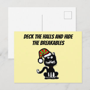 Cartão Postal Gato Preto Engraçado Humor de Feriado Gato Festivo