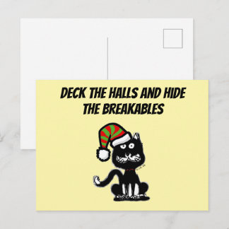 Cartão Postal Gato Preto Engraçado Humor de Feriado Gato Festivo