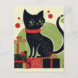 Cartão Postal Gato Preto Festivo