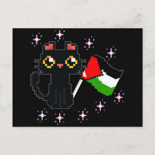 Cartão Postal gato preto fofo segura bandeira da Palestina