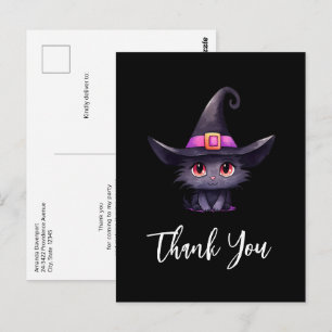 Cartão Postal Gato Preto Fofo Usando um Chapéu de Bruxa Obrigado