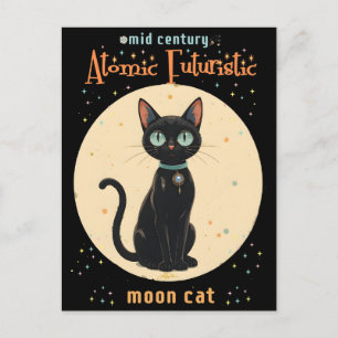 Cartão Postal Gato Preto Futurista Atômico da Lua com texto