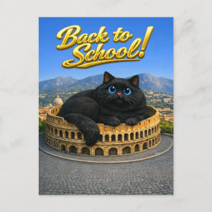 Cartão Postal Gato Preto Grande e Engraçado Coliseu Romano Volta