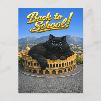 Cartão Postal Gato Preto Grande e Engraçado Coliseu Romano Volta